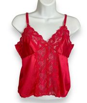 Vintage 80s Camisole Lingerie Red Lace Buttons Sexy Valentine's Day Women Medium