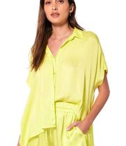 Young Fabulous & Broke Silky Oversize Button Down Top SMALL Neon Yellow Luna NEW