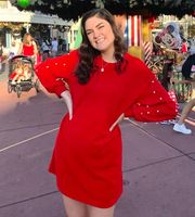 Red Dress With Pearl Sleeves