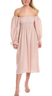 O.P.T. Athena Gingham Puff Sleeve Midi Dress in Pink Size XS