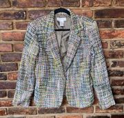Dressbarn Multicolored Tweed Rhinestone Single Button Blazer Jacket Size 6