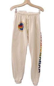 Aviator Nation Surf Logo Rainbow Ivory Cream Sweatpants Pockets Sweats