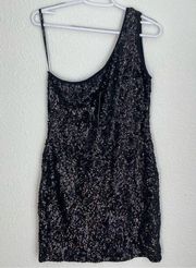 NWT one shoulder black shimmer sequin mini dress, size M