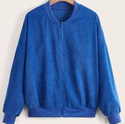 NEW SHEIN corduroy drop shoulder bomber jacket full zip blue medium