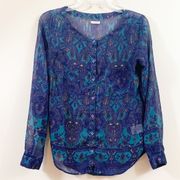 UO Ecote Teal/Purple Floral Button Down Blouse