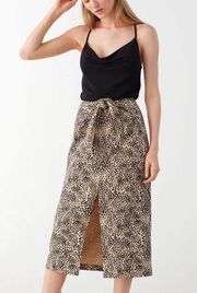 Cheetah Print Front Tie Midi Skirt with Slit