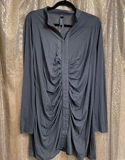 SKIMS Gunmetal Gray Sheer Ruched Hook Eye Swim Coverup 3X NWT Flawed