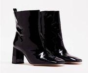 NIB NEW  Square Toe Patent Leather Ankle Bootie In Black