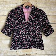 Angie Black & Pink 3/4 Sleeve Corduroy Blazer - Size Medium - Bows On Pockets