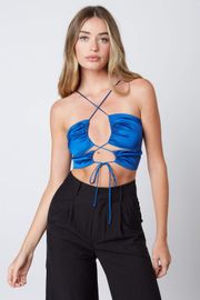 Satin Strappy Tie Top - Cobalt