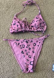 Forever 21 Pink Cheetah Print  Bikini Set