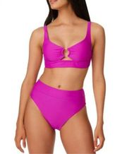 BAR III 2PC Banded Bikini Top & Bottoms Swimsuit Neon Orchid XL & Large NWT