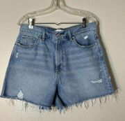 BDG  Urban Outfitters A-Line Short Womens 32 Blue High Rise Raw Hem Mom Shorts