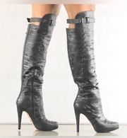 Kallie Over-the-Knee Boots - Size 7 - Black Faux Leather