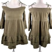 Romeo + Juliet Couture Beach Coverup S Olive Green Off Shoulder