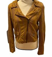 Jaase Anthropologie Cropped Moto Lasercut Jacket