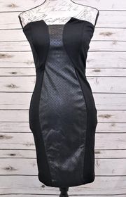 Mystic Faux Leather Strapless Sexy Black Dress