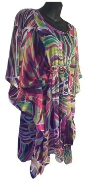 New Exist Violet Monstera Swimsuit Cover Up Psychedelic Elastic Waist One Size