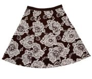 Talbots Skirt Brown White Paisley Floral Cotton A-Line Flare Circle Skirt Size 8