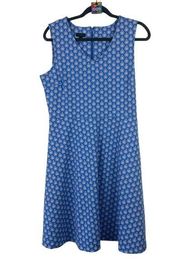 TALBOTS Blue Sleeveless A-Line Knee Length Dress Printed Pattern Medium M