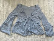 American Eagle Flowy Ruffled Bell Sleeve Shirt