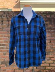 Women’s Woolrich Blue Black Plaid Button Down Flannel Shirt XS Vintage?