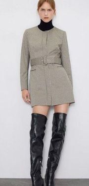 ZARA Belted Houndstooth Frock Blazer Coat Size S NWOT