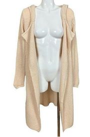 Open Front Acrylic Knit Hooded Cardigan in Cream Color Size Large