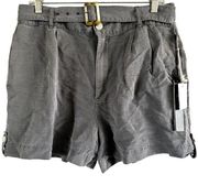 Nicole Miller Vintage Look Shorts Belted Pleated Linen Blend Gray 12 NWT