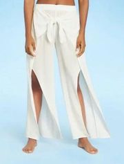 Kona Sol White Tie Waist Beach Cover Up Pants women's size medium