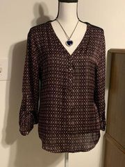 Verve Maroon Black Geometric Blouse