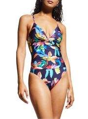 La Blanca Sz 16 Tropical Multi Color Twist Keyhole Ruched By The Sea Swimsuit