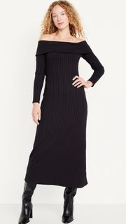 Off-Shoulder Rib-Knit Maxi Dress