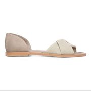 𝅺VINCE Idara Cotton & Suede Pleated Accents Slides Flat Sandals