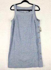 Linen Blend Striped Sleeveless Dress Size Medium NWT Blue White