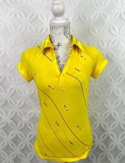 Pepe Jeans Size M Yellow Y2K Ruching Sides Polo Top