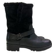 Vionic Prize Rosa Black Leather Shearling  Chunky Heel Rubber Sole Boots Sz 7.5