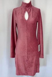 Nordstrom New Dual Nature Keyhole Rib Velour Dress Mock Neck Long Sleeve Mini Mauve Medium