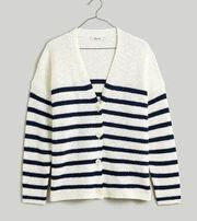 Madewell V-Neck Button-Front Striped Cardigan Sweater White Blue Small