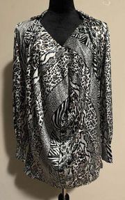 NWT Bebe Black and White Printed Satin Cowl Neck Shirtdress size XXS