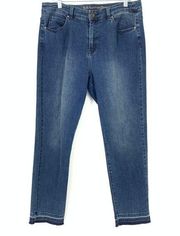 Soft Surroundings Jeans Women's Size 12 Slim Straight Leg Blue Raw Released Hem