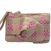 knot straw clutch woven plaid