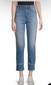 AG-ED Hight Waist/Rise Medium Wash Crop Straight-Leg Jeans With Raw Hem Sz 29R