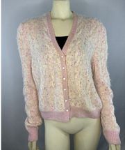 American vintage hand knit Mohair cardigan in shades of pink size medium