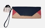 RFID Blocking Wristlet Wallet Clutch Blue Pink Beige NEW Color Block VanHeusen