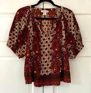 Rachel Zoe Cropped Floral Boho Top Puff Sleeves Bohemian Fall Autumn Photos