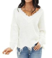 White Distressed Sweater| Size: Small