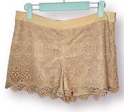 Club Monaco Crochet Lace Scalloped Hem Shorts Silk Waistband Tan Oatmeal 6