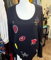 Torrid Sequin Embroidered Patches Pullover Sweater Size 1X
