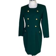 Vintage Donna Ricco New York Petite Wool Long Sleeve Dress with Gold Buttons 6P